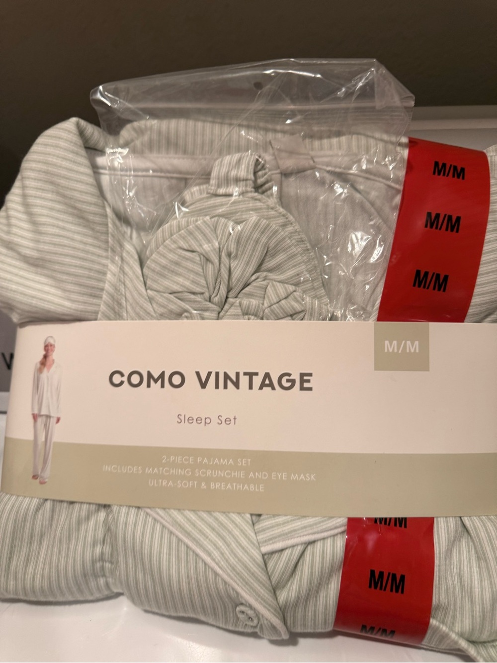 Como Vintage Sage Stripe Two-Piece Sleep Set